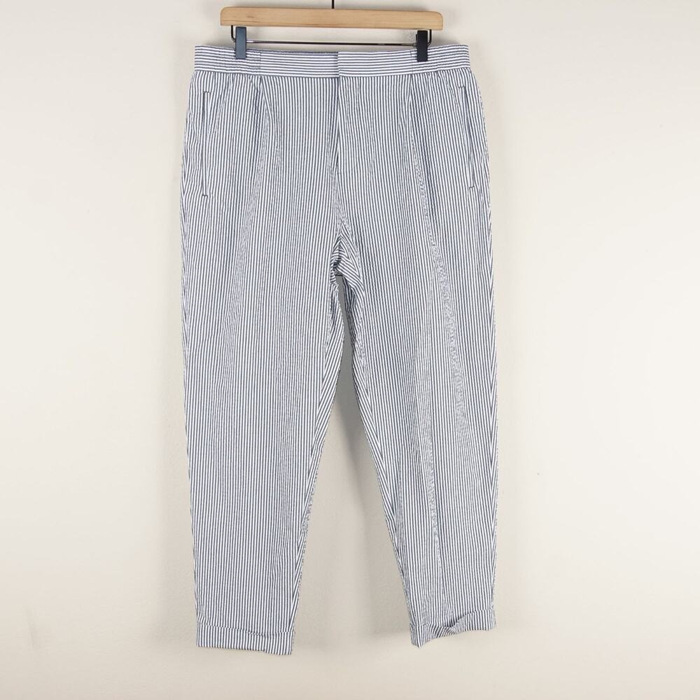 Reiss Sail Stretch Navy White Seersucker Striped Trouser Pants Elastic Mens 34